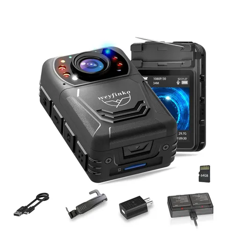 W3 1080 Body Worn Cameras,64GB&2 Ways of Clips Body Mounted Cam Night Vision,...
