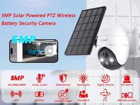 ieGeek Wireless Outdoor Security Camera 5MP WiFi Battery Powered PTZ CCTV System