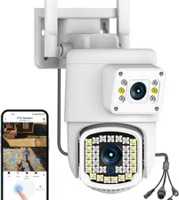 Dual Lens Outdoor PTZ Security Camera,4Mp Wifi Surveillance Camera with Night Vi