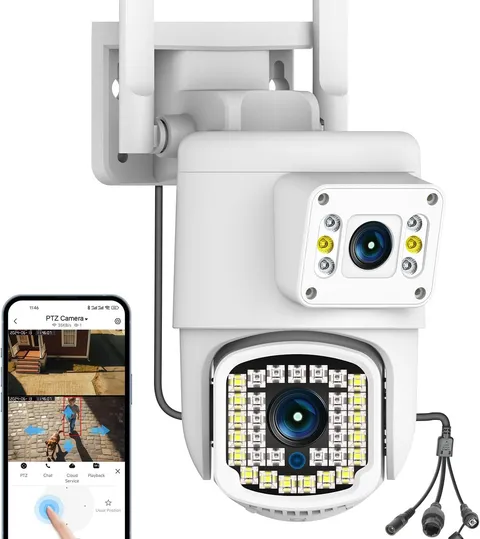 Dual Lens Outdoor PTZ Security Camera,4Mp Wifi Surveillance Camera with Night Vi