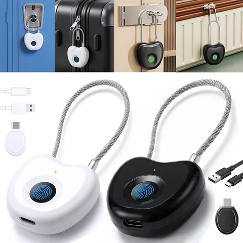 Fingerprint Padlock 20-User 6.2" Cable Biometric Keyless Lock for Gym Locker