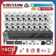 Vikylin 4K 16ch 16POE NVR CCTV System 8MP IP Camera Outdoor Indoor Mic IR30 Lot