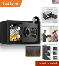0.3 Cu Ft Digital Home Security Safe Box w/ Alarm Fireproof Bag Black