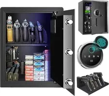 Security Biometric Fingerprint Safe, Steel Lock Box Safe for Home/Office/Hote...