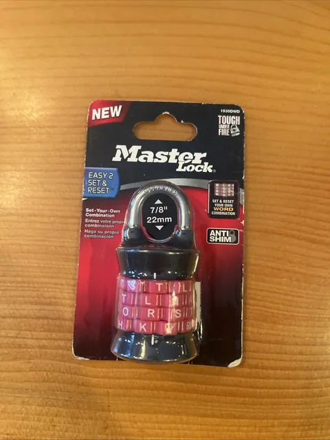 Master Lock 1535DWD Word Combination Padlock Black and Pink Anti Shim Brand New
