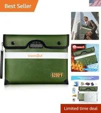 6200℉ Fireproof Document Bag with Lock, Portable Money Bag, Water Resistant E...