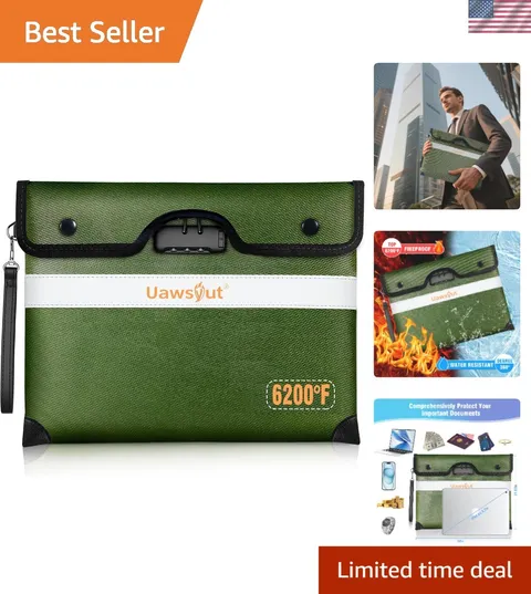6200℉ Fireproof Document Bag with Lock, Portable Money Bag, Water Resistant E...
