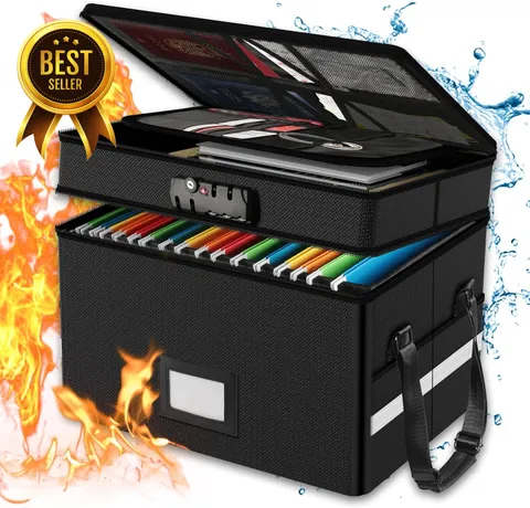Fireproof Document Box with Lock 2 Layer Fire Resistant File Storage Box with Ha