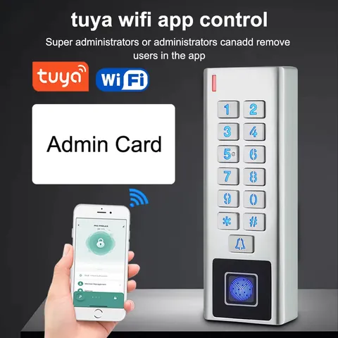 WiFi Tuya App Smart Fingerprint Door Lock Keypad RFID Card Reader Access Control