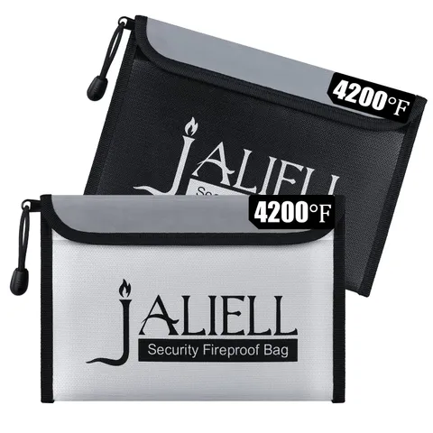 2 Pack Fireproof Money Bag (9.5x6.5''), Non-itchy 9.5" x 6.5", Black + Silver