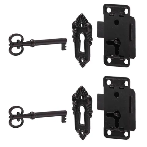 2PCS Antique Lock with Key Box Locks Latches Jewelry Box Lock with