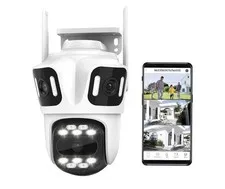 INSEETECH 9MP WiFi Triple Lens Outdoor Security Camera, Three Cameras in One.
