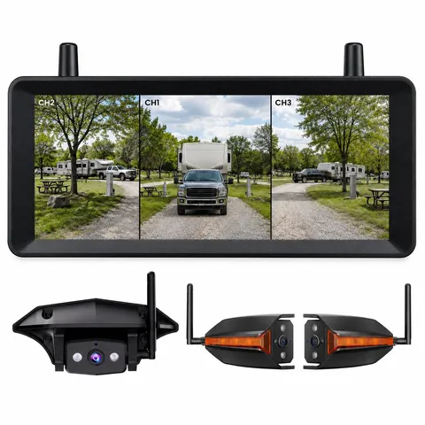 AUTO-VOX Wireless RV Backup Camera System with Rear & Side Cameras Black