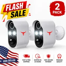 2 Pack Wireless Security Camera System Smart Night Vision Outdoor WiFi Cameras