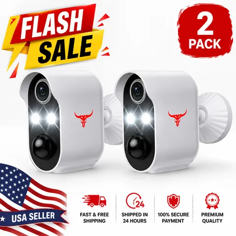 2 Pack Wireless Security Camera System Smart Night Vision Outdoor WiFi Cameras