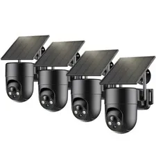 ELYSOO Solar Security Camera Wireless Outdoor, 2K Color Night 4Pack, Black