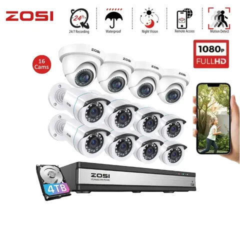 ZOSI 16CH H.265+ 5MP Wired Outdoor Security Camera System Lite DVR Outdoor 4TB
