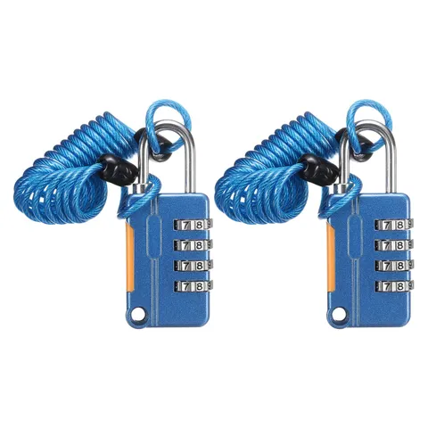 2 Pcs Luggage Lock, 4 Digit Combination Padlock and Flexible Blue Cable (90cm)
