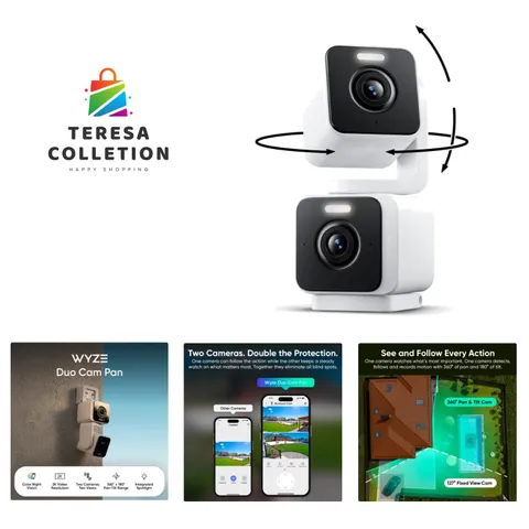 Duo Cam Pan Smart Security Camera - 2K HD, 360° Pan/Tilt, Color Night Vision