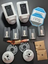 (2) Ring Spotlight Cams Battery Or Powered Surveillance + Mounts + (5) Batteries