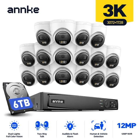 ANNKE 12MP NVR 5MP Audio Recording 3K PoE Security Camera System AI Color Night