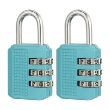 Combination Padlock (Medium, Blue)(2 Pcs), 3-Digit Shackle Code Locks