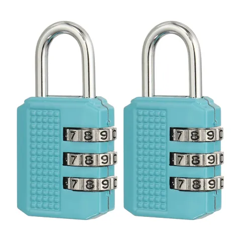 Combination Padlock (Medium, Blue)(2 Pcs), 3-Digit Shackle Code Locks