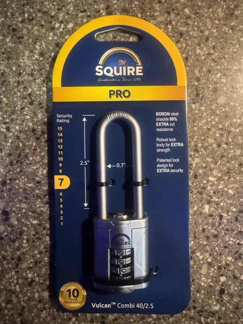 Squire Vulcan Long Shackle Combi Padlock 40mm (VULCAN COMBI 40/ 2.5)(130)