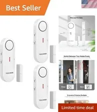 3-Pack Mini Alarm & Chime Sensor Set - Battery Powered, 3-Level Volume Control