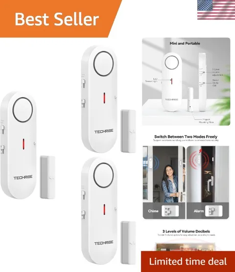 3-Pack Mini Alarm & Chime Sensor Set - Battery Powered, 3-Level Volume Control