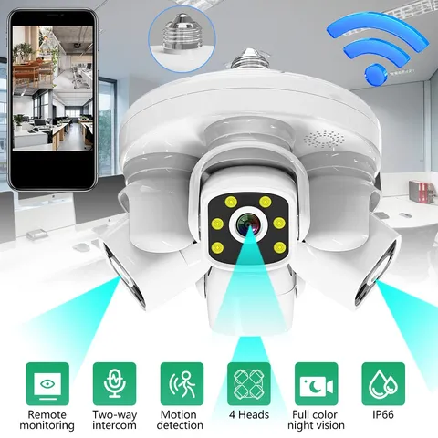4 Lens E27 WiFi IP Camera 1080P Wireless Outdoor CCTV PTZ Home Security IR Cam