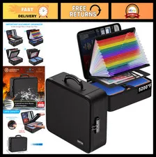 Fireproof Document Box with Lock, 25 Pocket Accordion File Folder, Water Resista