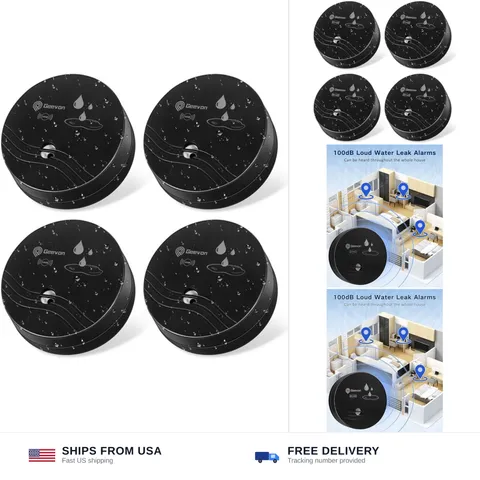 Geevon 4 Pack Water Leak Detectors, 100dB Water Sensor Alarms Flood Detector ...