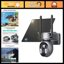 4G LTE Solar Powered Security Camera, 2K Outdoor, No WiFi, Color Night Vision, P