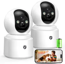Battery Powered Indoor Camera Wireless 2 Pack with 2.5K Color Night Vision | PTZ