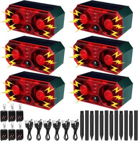 6 Pcs Solar Outdoor Motion Sensor Alarm with Stake Animal Deterrent Dog Barking