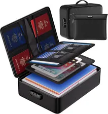 Fireproof Document Bag with Lock,File Organizer Set with Zipper Money Case,5 Lay