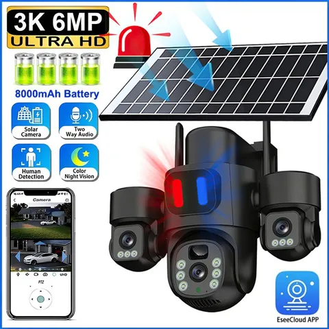 6MP Solar Security Camera Outdoor PTZ Smart Tracking Night Vision Surveillance