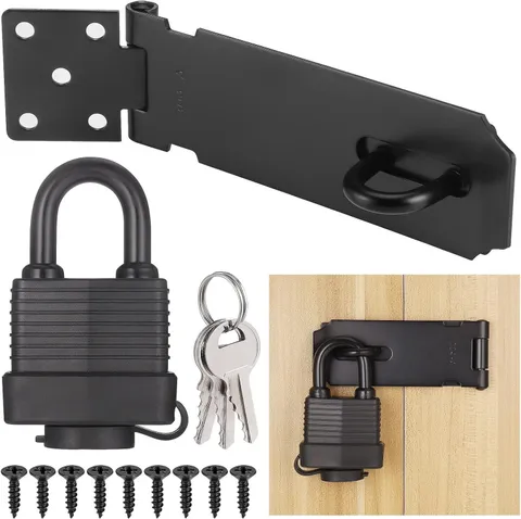 4Inch Stainless Steel Hasp Latch with Padlock Keys Screws, Heavy Duty Black S