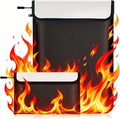 Fireproof Waterproof Document Bag - 2000℉ Protection, Upgraded Two Pockets, Refl