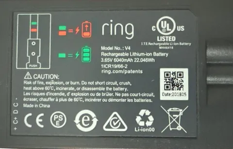 Ring Rechargeable Video Door Bell Lithium-ion Battery Model No. V4 3.65V 640mah