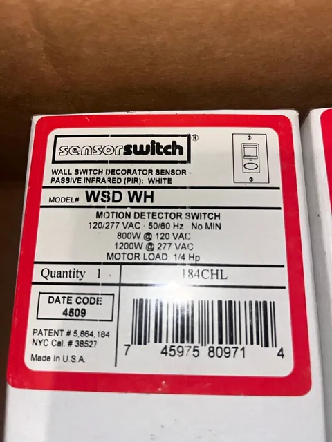 SensorSwitch WSD WH White Decorator PIR Motion Detector Wall Switch 120/277V