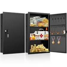 22" Tall In-Wall Safe with Removable Shelf, Lockable Storage for Keys, Jewelry &