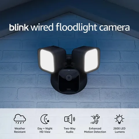 Wired Floodlight Security Camera 2600 Lumens HD Live View Motion Detection Black
