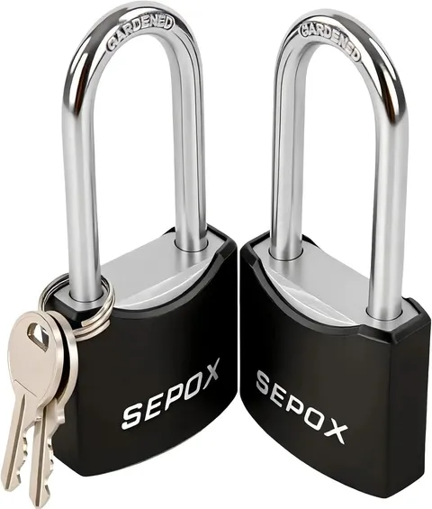2PC All-Weather Padlock Keyed Alike 1-3/4" Long Shackle, Solid Steel, For School