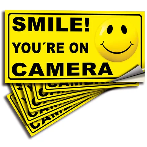 Smile You're Camera Stickers Business 6 Pack 4x2 Inch Self-Adhesive Vinyl