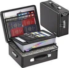 6400°F Fireproof Document Box with Lock,Heat Insulated Fireproof Water Resistant