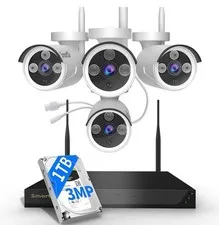 Wireless Security Camera System, 10CH 5MP NVR with 4 3MP Cameras, 1TB HDD, Night