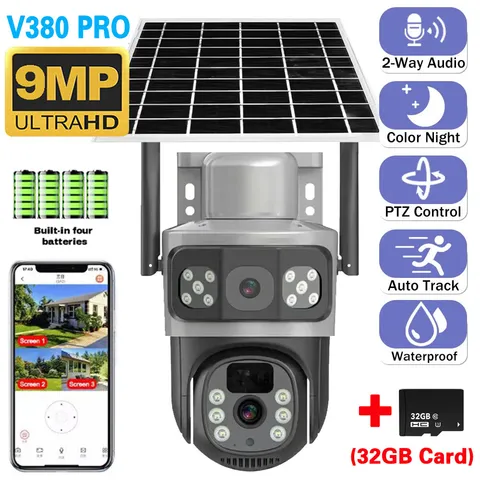 Camaras De Seguridad Solar Exterior 4K Wifi Inalambrica CCTV Con Visión Nocturna