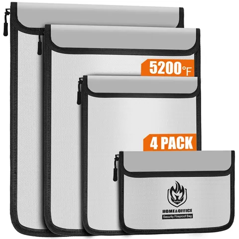 4 Pack Fireproof Document Bags, Waterproof Holder, 5200℉, Reflective Strip